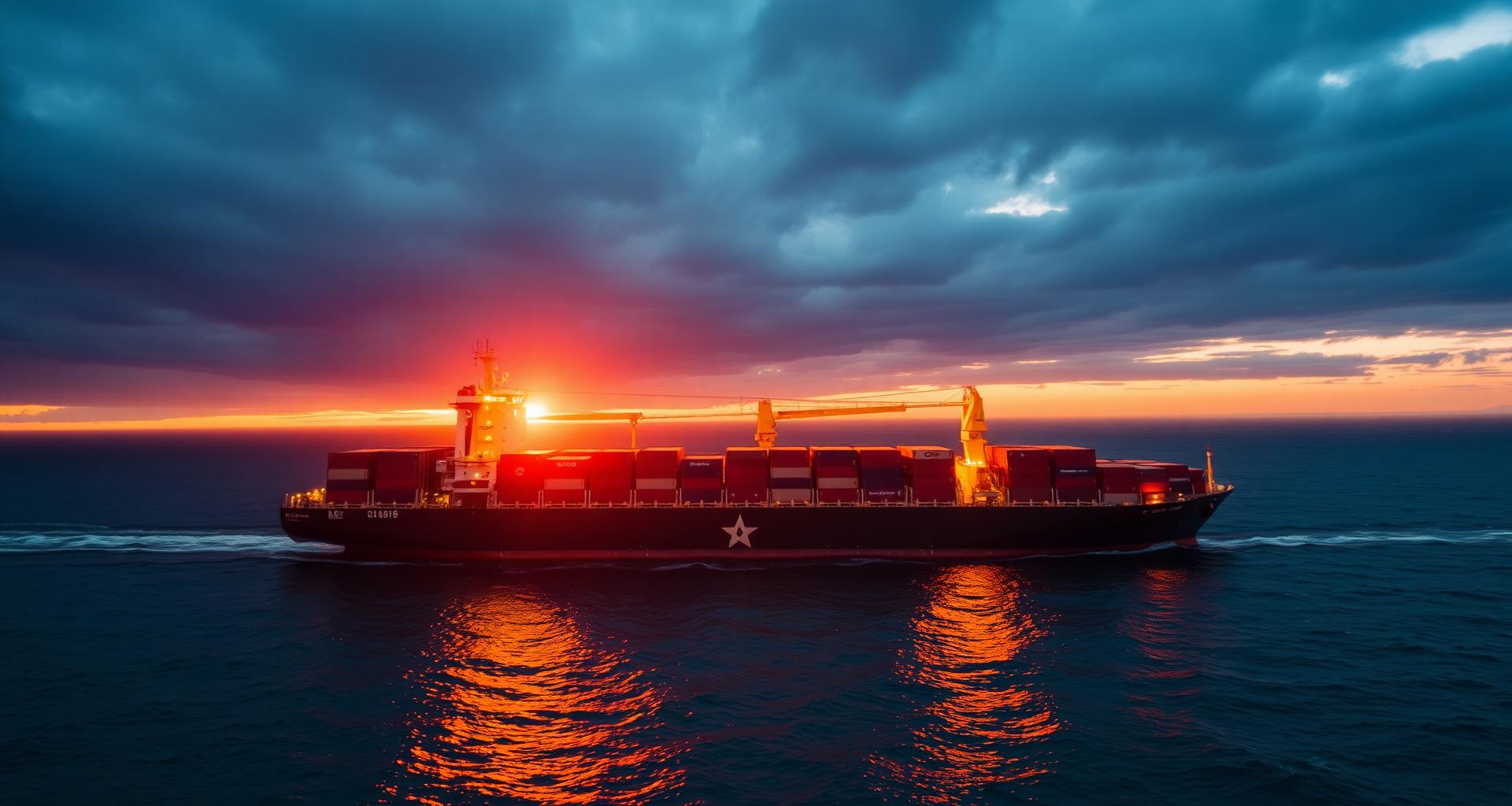 Cargo ship at sunset
